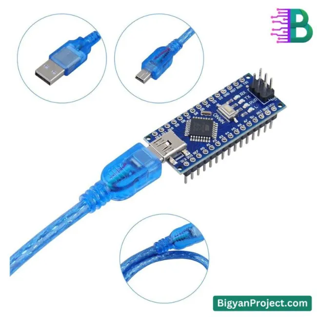 আরডুইনো ন্যানো ইউএসবি কেবল - মিনি-বি ৩০সেমি প্রজেক্টের জন্য