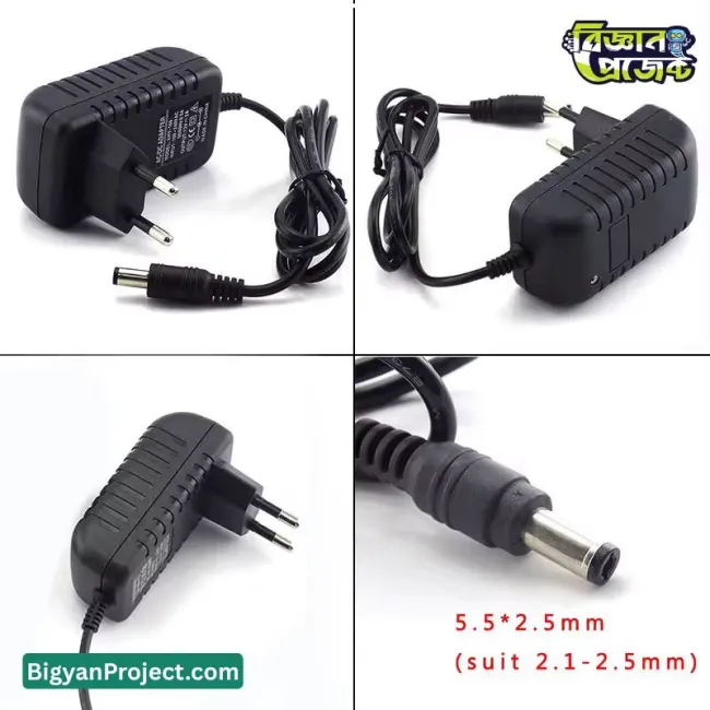 ডিসি ১২ ভোল্ট ২ অ্যাম্পিয়ার ইউ প্লাগ পাওয়ার অ্যাডাপ্টার ৫.৫x২.৫ মিমি
