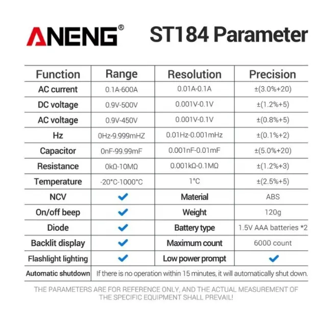 ANENG ST184 True RMS Digital Clamp Meter